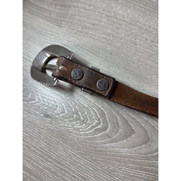 Justin Made in USA Brown Leather Belt Silver Tones Buckle and Concho Design 38” - Picture 7 of 7